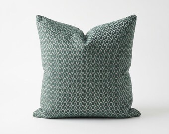 Teal Woven Pillow Cover, Modern Textured Geometric Throw Cushion Case