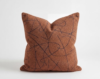 Terracotta Abstract Boucle Pillow Cover, Modern Textured Cushion & Lumbar Pillow