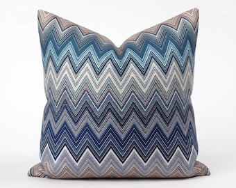 Blue and Pink Chevron Throw Pillow Cover: Zigzag 20x20 22x22 Cushion & Lumbar