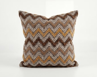 Earth Tone Chevron Pillow Cover, Brown and Mustard Zigzag Cushion, Boho Sofa Decor