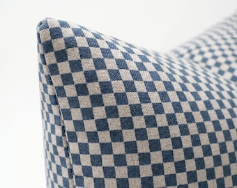 Blue Checkerboard Throw Pillow Cover, Textured Checked Cushion Case