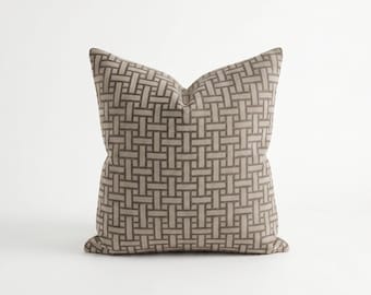 Taupe Geometric Pillow Cover, Neutral Decorative Throw Pillow, Linen Cushion