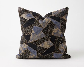 Black and Gold Kintsugi Velvet Pillow Cover, Abstract Luxury Cushion, Japanese Home Decor