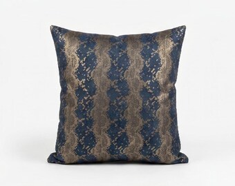 Luxury Navy Velvet Pillow Cover, Gold Chevron Modern Decorative Cushion