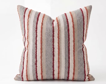 Rust Striped Linen Pillow Cover, Boho Sofa & Bed Accent