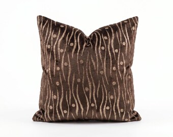 Dark Chocolate Brown Wavy Velvet Throw Pillow Cover
