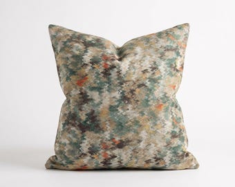 Colorful Abstract Pillow Cover, Green Beige Cushion, Designer Home Decor