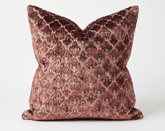 Dusty Rose Cut Velvet Pillow Cover, Floral Mauve Pink Accent Cushion