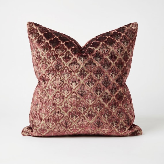 Dusty Rose Cut Velvet Pillow Cover, Floral Mauve Pink Accent Cushion