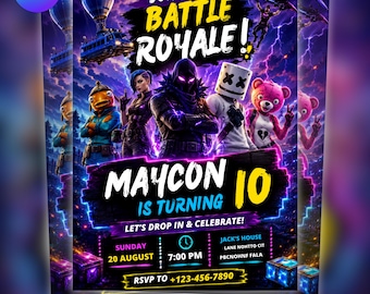 Fort Game Birthday Invitation, Gamer Party Template, Editable Invite (Digital Download)