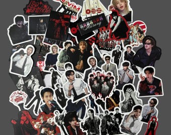 50 ARIRANG Black and Red Album Style Stickers, ARIRANG Korean Boy Group Theme Stickers, Waterproof DIY Journal Decals, Black Red Album Style