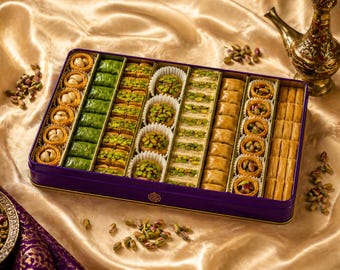 Caja surtida de dulces árabes de 1 kg con baklava/baklava – Baklava, knafeh y pasteles orientales hechos a mano.