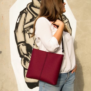 Felt SMALL CROSSBODY BAG with leather strap burgundy crossbody purse small shoulder bag burgundy bag wool felt made in Italy image 1