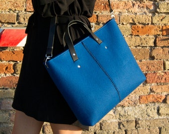 Wool felt HANDBAG - deep blue - felt tote bag - felt women's bag - grey bag - felt bag - made in Italy