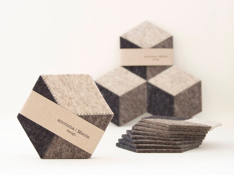 Set of Dark Grey Felt Coasters / Wool Felt Coasters / Grey Etsy
