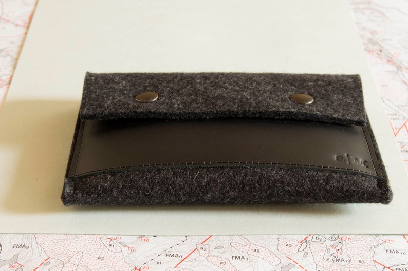 Felt and leather PASSPORT WALLET charcoal and black passport case made in Italy wool felt handmade