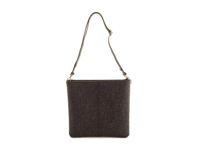 Felt SMALL CROSSBODY BAG with leather strap charcoal crossbody purse small shoulder bag black felt bag wool felt made in Italy image 4