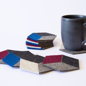 Wool Felt Coasters: Hexagonal Geometric Design, Handmade in Italy