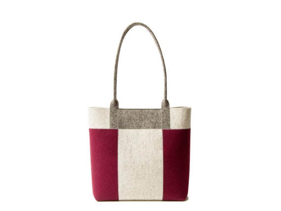 Three-tone TOTE BAG - oatmeal-grey-burgundy - made in Italy