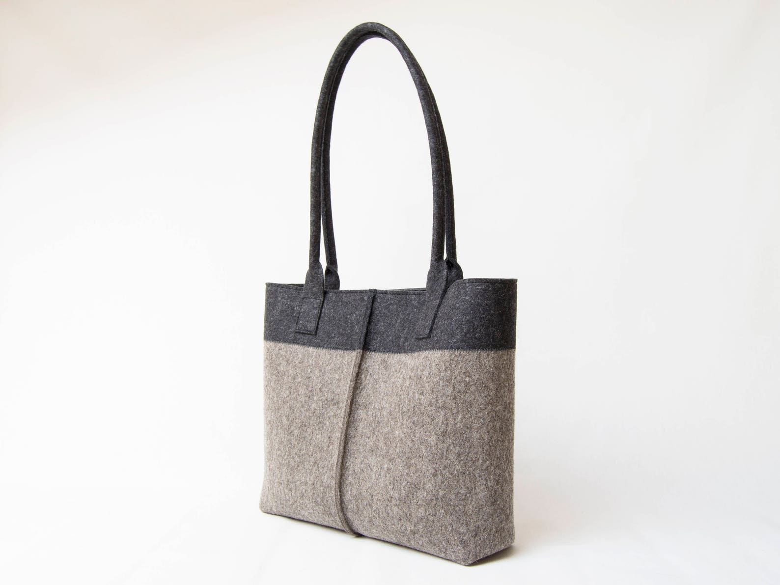 Wool Felt TOTE BAG Charcoal and Grey Bicolor Tote Bag Etsy