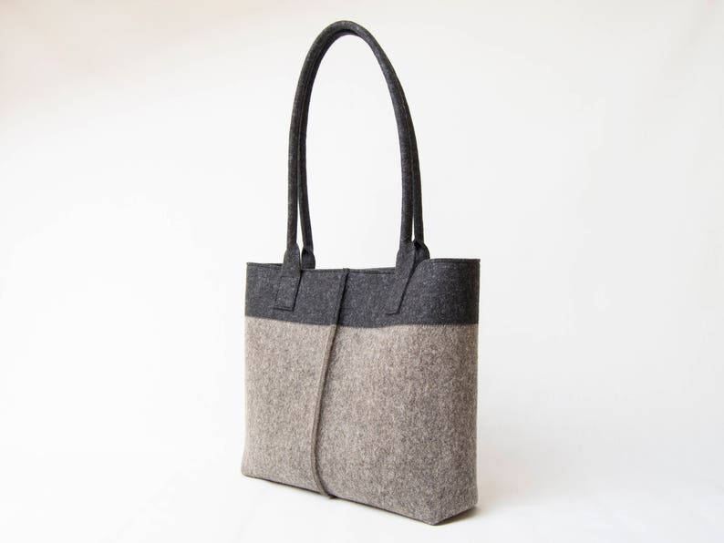 Wool Felt TOTE BAG anthracite et gris sac fourre-tout bicolore sac pour femme sac à bandoulière en feutre sac gris fourre-tout gris fabriqué en Italie image 2