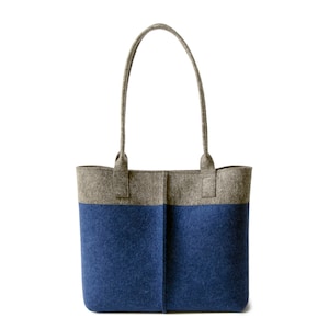 Wool Felt TOTE BAG gray and blue - bicolor tote bag - womens bag - felt shoulder bag - blue bag - gray bag - made in Italy