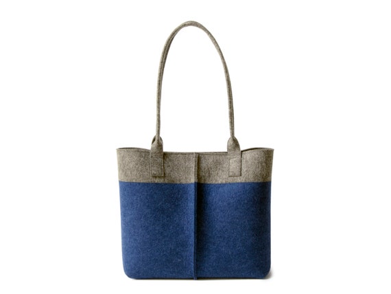Wool Felt TOTE BAG gray and blue - made in Italy