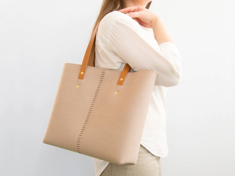 Wool Felt TOTE BAG beige tote bag shopping bag womens bag felt shoulder bag carry all bag made in Italy