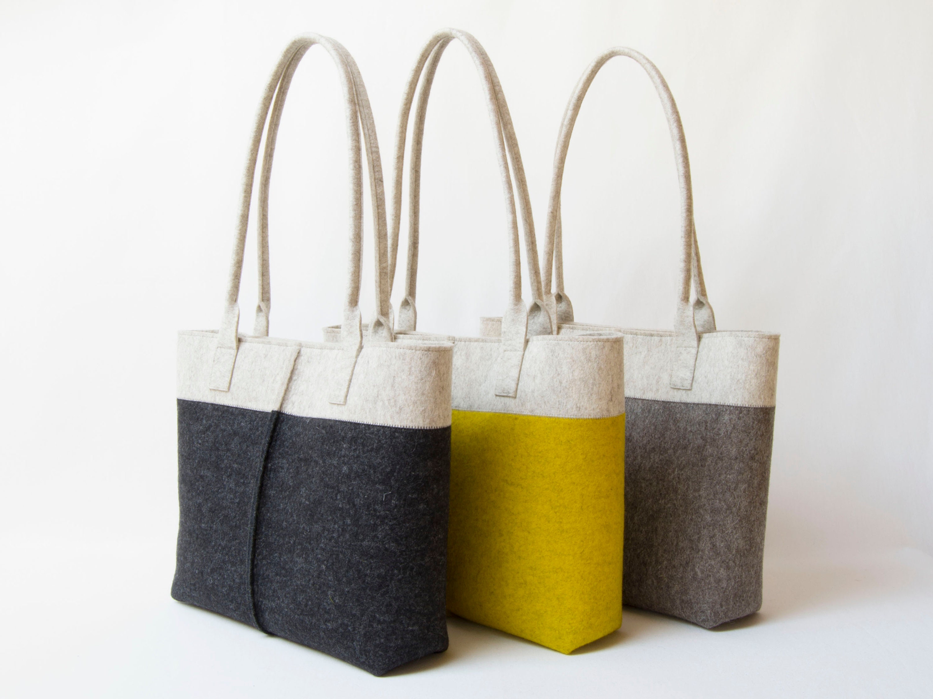 Wool Felt TOTE BAG oatmeal and grey made in Italy