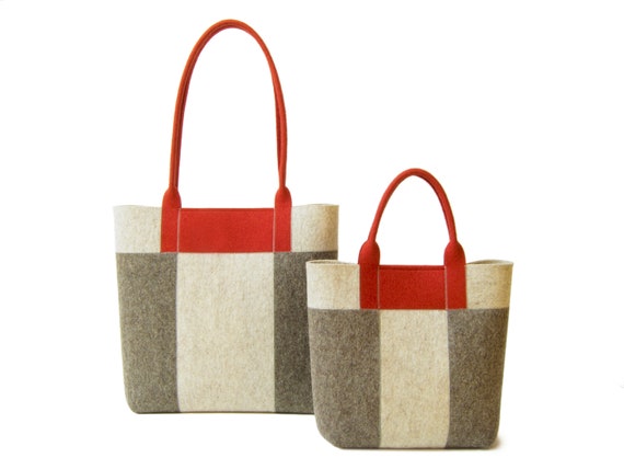 Three-tone TOTE BAG - orange-grey-oatmeal - made in Italy