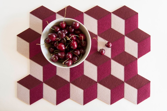 Burgundy and almond wool felt placemat - made in Italy