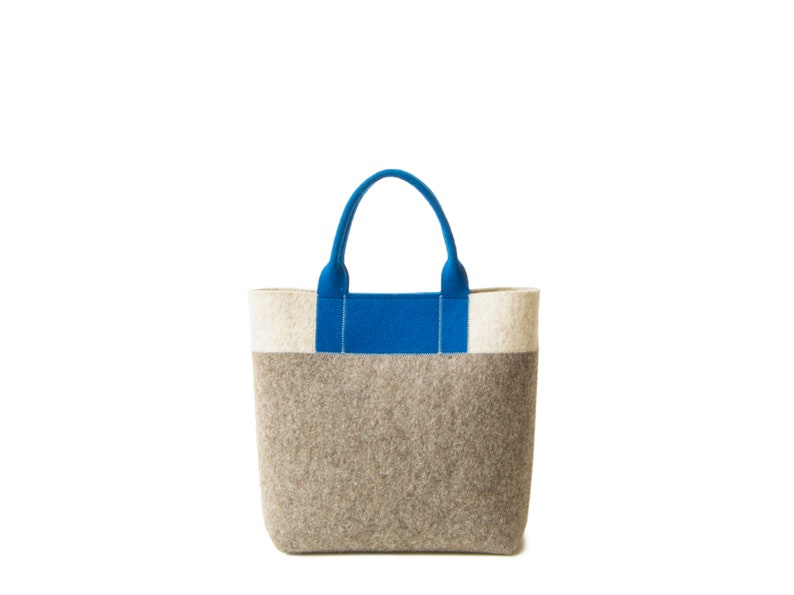 30% OFF Small Three-tone HANDBAG oatmeal-grey-blue wool felt tote bag womens bag felt shoulder bag grey bag made in Italy image 3