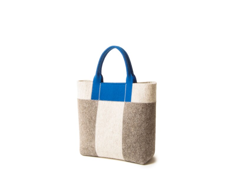 30% OFF Small Three-tone HANDBAG oatmeal-grey-blue wool felt tote bag womens bag felt shoulder bag grey bag made in Italy image 2