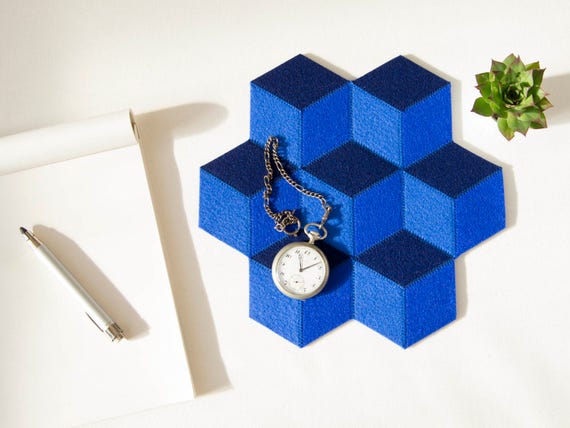 Small table mat - blue - wool felt - wool felt mat - stylish table mat - handmade - made in Italy