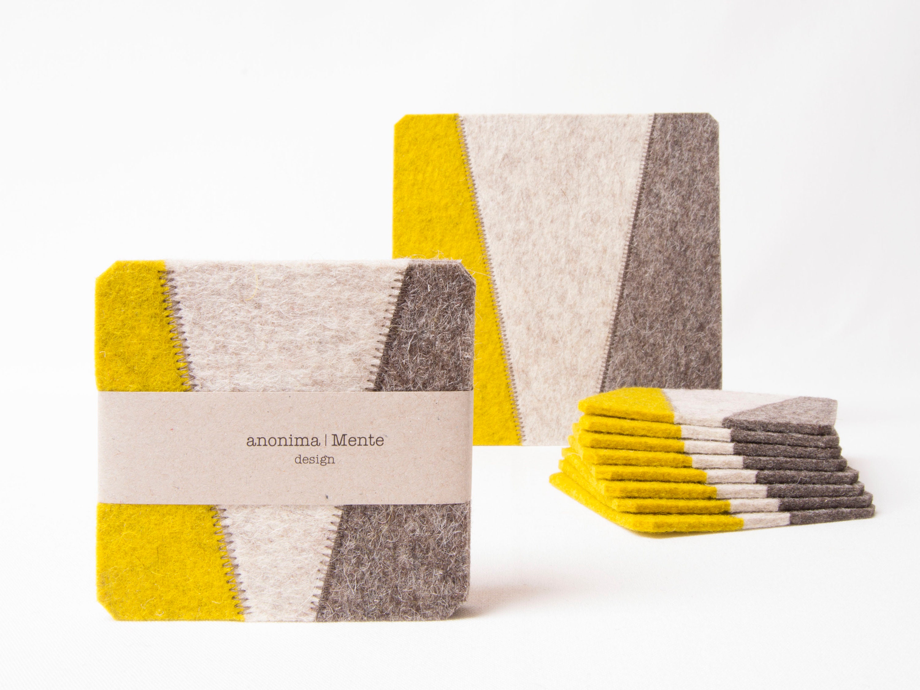 Set of felt coasters / square coasters / grey and mustard / modern home
