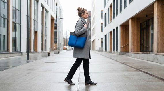 Wool Felt TOTE BAG charcoal and blue - made in Italy