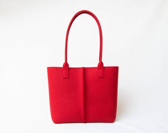 Wool Felt TOTE BAG - red tote bag - womens bag - felt shoulder bag - carry all bag - red bag - made in Italy