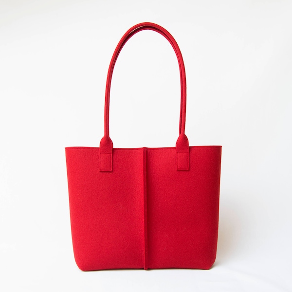Wool Felt TOTE BAG - red tote bag - womens bag - felt shoulder bag - carry all bag - red bag - made in Italy
