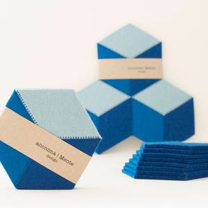 Blue Wool Felt Coasters: Geometric Drink Coasters, Handmade in Italy