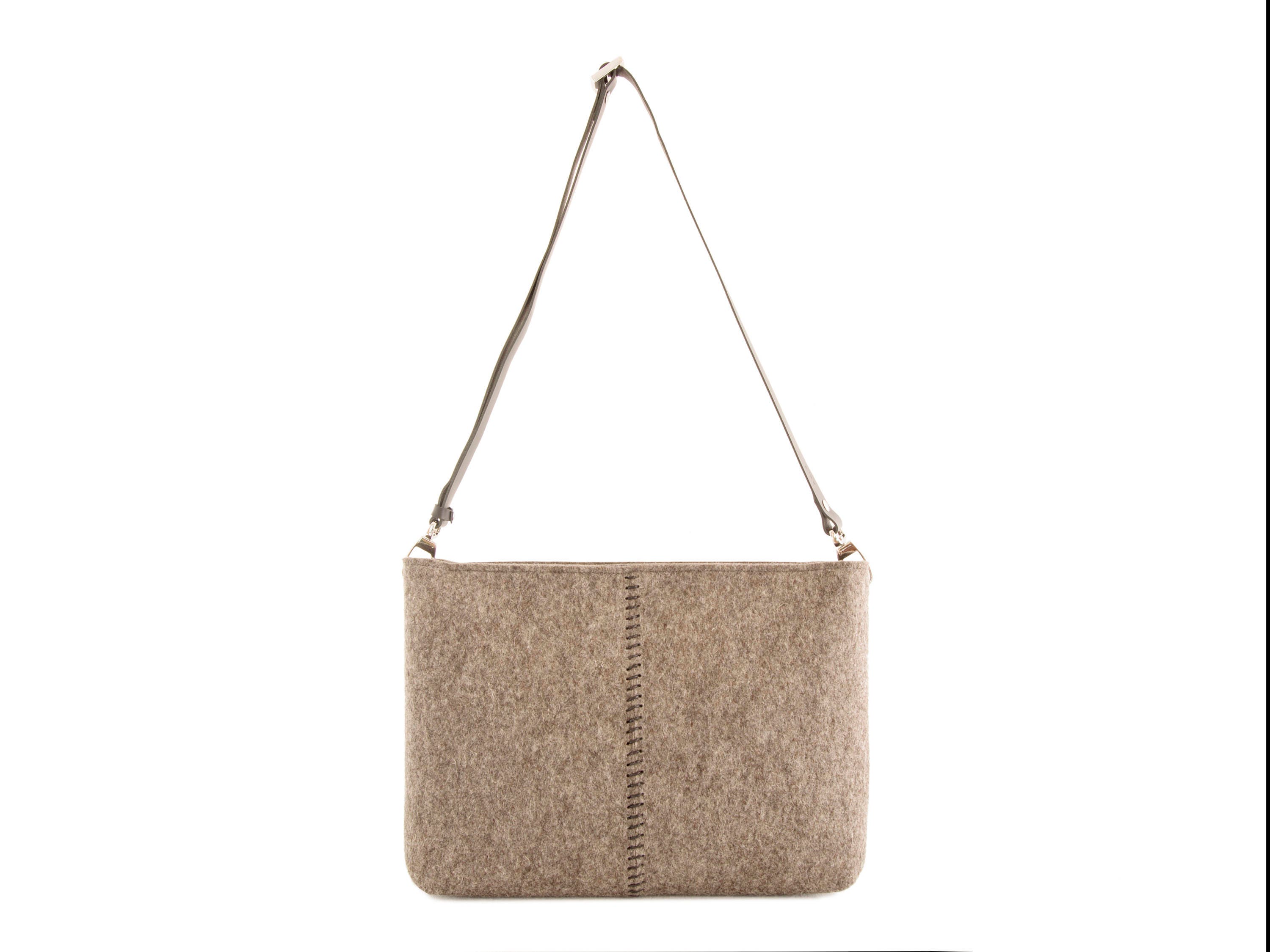 Felt CROSSBODY BAG with leather strap natural gray made in Italy