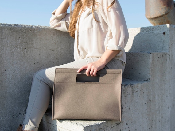 Felt HANDBAG - taupe - made in Italy