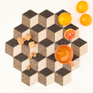 Geometric Wool Felt Placemat: Dark Gray Table Mat, Made in Italy