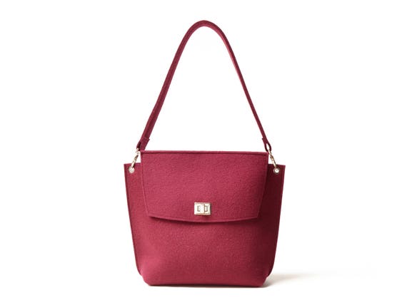 Wool Felt FLAP BAG - burgundy - made in Italy