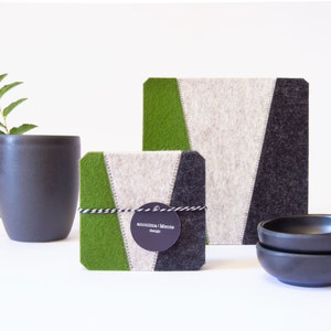 Set of felt coasters - green and grey - square coasters - wool felt coasters - geometric coasters - housewarming gift - made in Italy