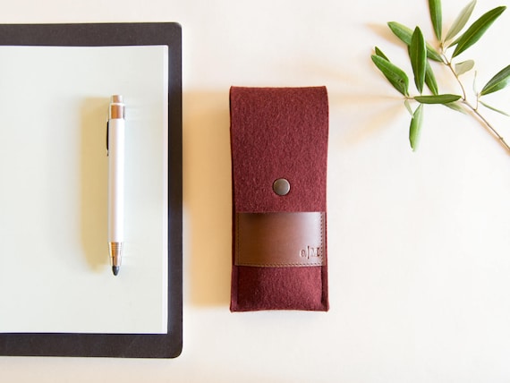 Felt and leather PEN HOLDER - charcoal and brown - made in Italy