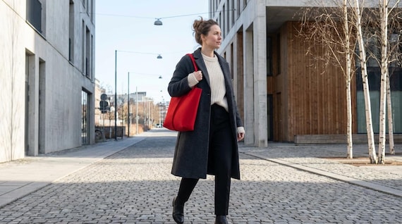 Wool Felt TOTE BAG - red - made in Italy