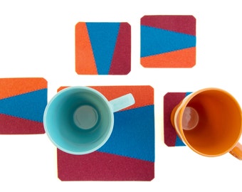 Ensemble de sous-verres en feutre - bleu/orange/bordeaux - sous-verres carrés - sous-verres en feutre de laine - sous-verres géométriques - cadeau de pendaison de crémaillère - fabriqué en Italie