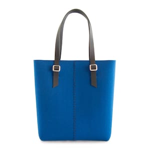 Wool Felt Tote Bag: Deep Blue Merino Wool with Leather Straps