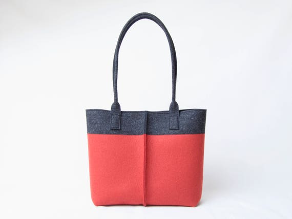 Wool Felt TOTE BAG charcoal and orange - made in Italy