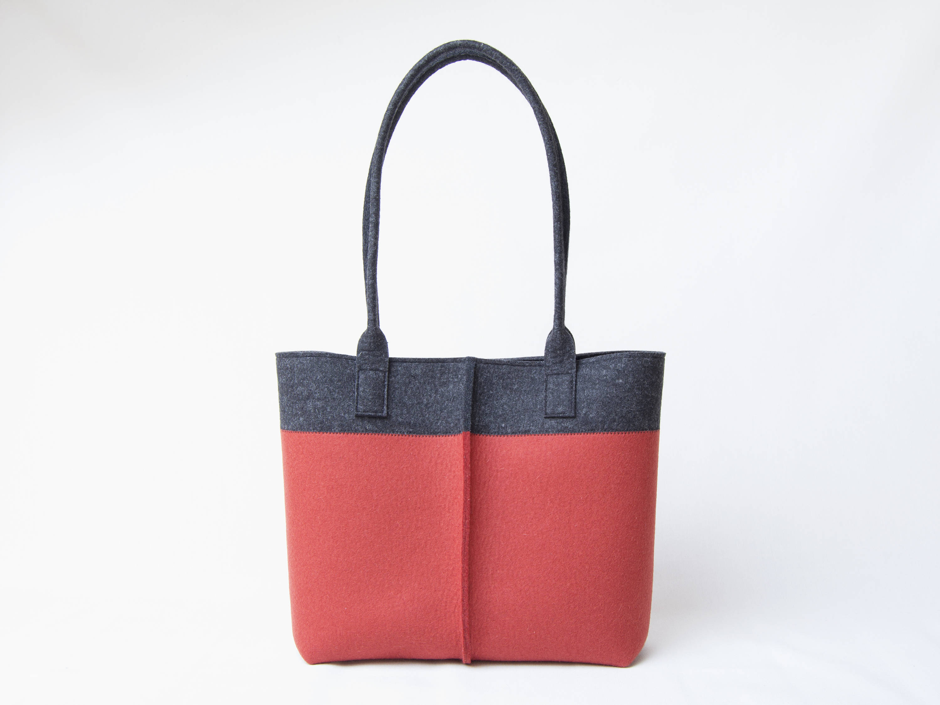 Wool Felt TOTE BAG charcoal and orange / bicolor tote bag / womens bag